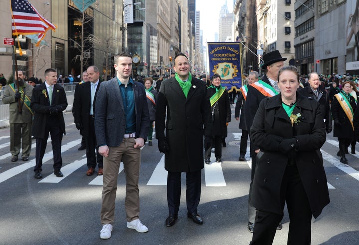 “Only a few years ago people couldn’t march under the rainbow banner, but that has all changed,” Varadkar (center) said.