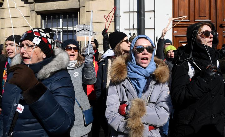 The women in Warsaw chanted the slogans “Nothing about us without us!” and “Save the women!”