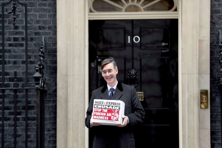 Rees-Mogg promoting the Express's 'foreign aid madness' campaign.