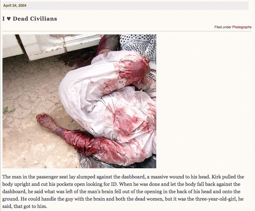 Jason Hartley occasionally showed the more gruesome sides of war on JustAnotherSoldier.com.