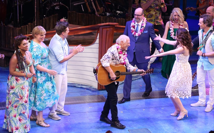 Jimmy Buffett joined the cast of Broadway's "Escape to Margaritaville" onstage during the show's opening night March 15. 