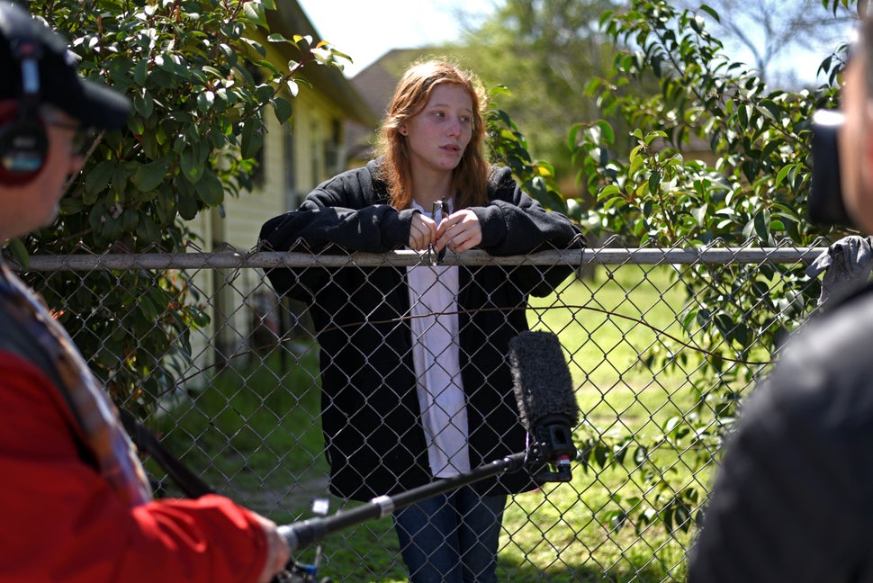 Katelyn Ferguson, 20, gives an interview outside her home, up the street from where a woman was injured in a package bomb explosion in Austin, Texas, U.S., March 12, 2018.