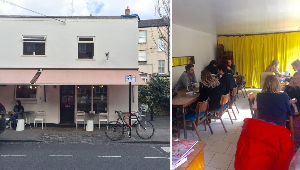 The exterior of Violet (left) and upstairs seating (right). 