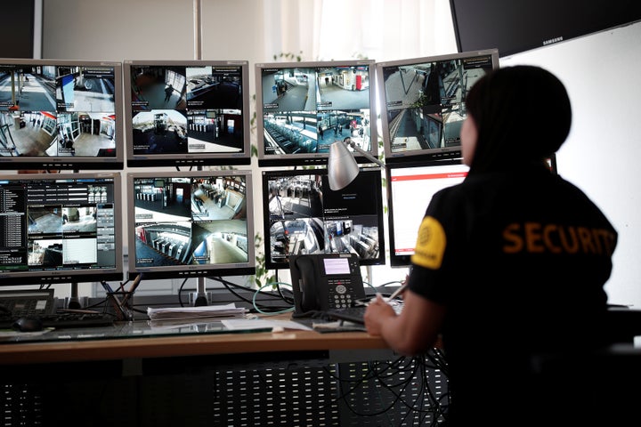 An employee of Prosegur works in the "3117" emergency call center against sexual harassment on transport at the Saint-Lazare
