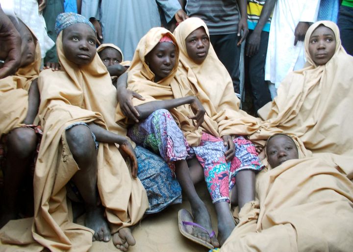 Some of the newly-released Dapchi schoolgirls are pictured in Jumbam village, Yobe State, Nigeria March 21, 2018.