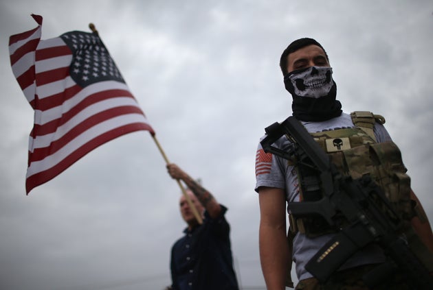 An armed protester from the so-called Bureau of American-Islamic Relations&nbsp; outside the Islamic...