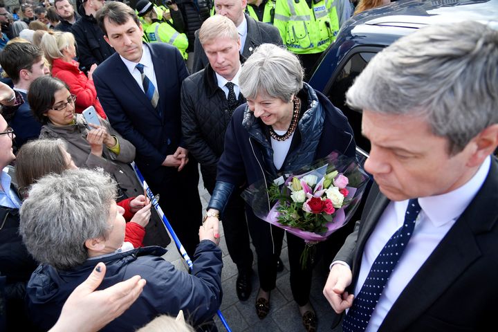 The British Prime Minister visiting Salisbury, where Sergei Skripal was attacked, last week
