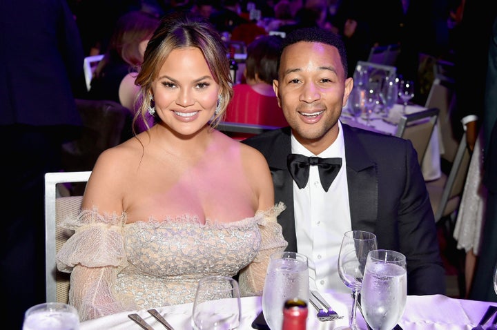 Chrissy Teigen (not Chrissy Legend) and John Legend at a pre-Grammy gala on Jan. 27. 