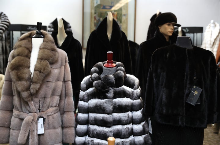 Brand new fur coats are displayed at B.B. Hawk in San Francisco on Wednesday. City officials on Tuesday unanimously voted to ban the sale of fur.