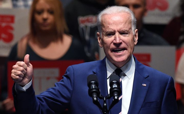 Then-Vice President Joe Biden speaks to students in Las Vegas on April 7, 2016, as part of the national It's On Us Week of Action. 