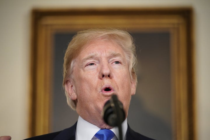 President Donald Trump speaks before signing trade sanctions against China on March 22, in the Diplomatic Reception Room of t