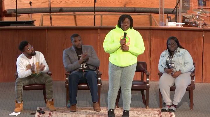 Students from Miami's Liberty City speak about the problem of gun violence in their communities, at an event in Atlanta on March 22, 2018.