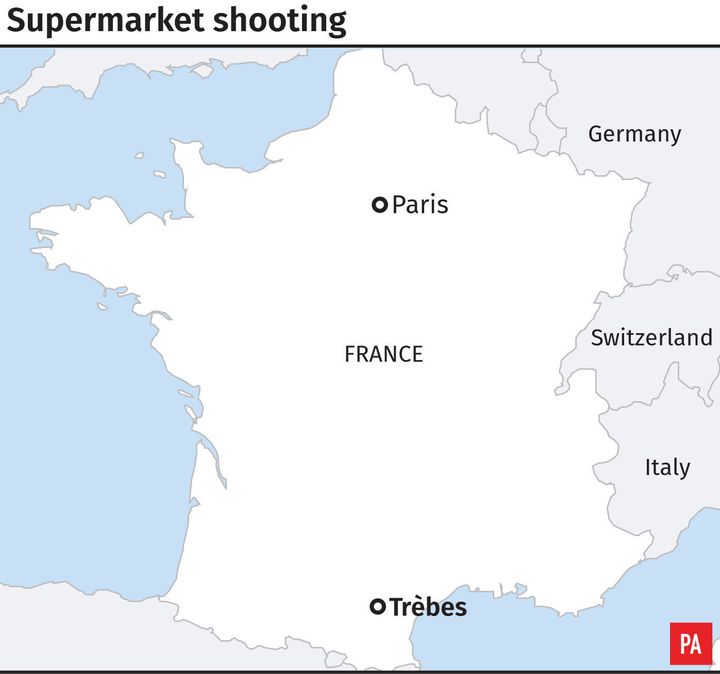 Trèbes in southern France where a gunman is holding several people hostage.