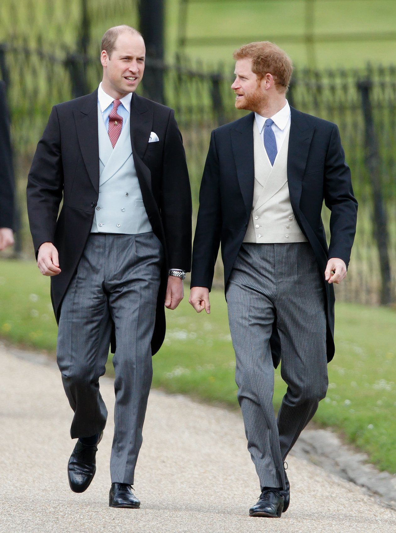Prince William, Duke of Cambridge and Prince Harry wore morning suits to the wedding of Pippa Middleton and James Matthews at St Mark's Church on 20 May 2017 in Englefield Green, England.