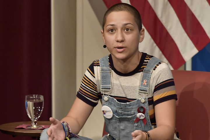 Emma Gonzalez speaks at a panel discussion about gun violence at Harvard University on March 20, 2018. 