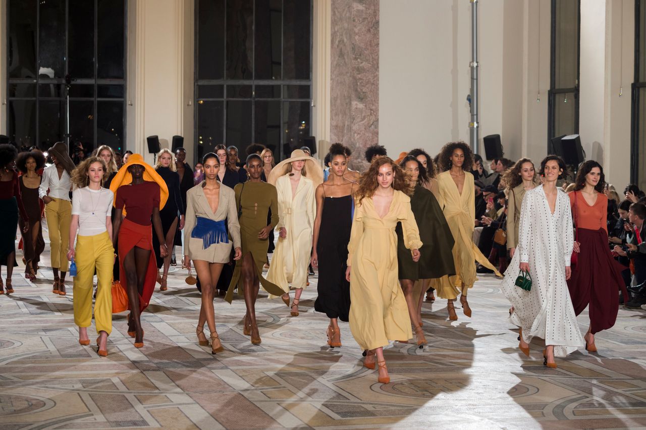 Models walk the runway during the Jacquemus show as part of the Paris Fashion Week Womenswear Fall/Winter 2018/2019 on February 26, 2018 in Paris, France.
