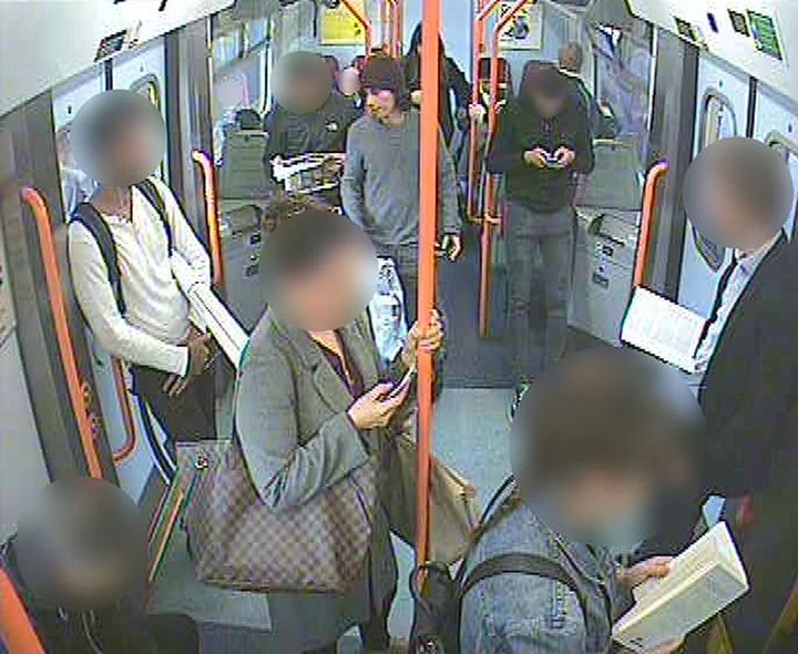 A CCTV still of Hassan on a train at Sunbury station before his bomb detonated