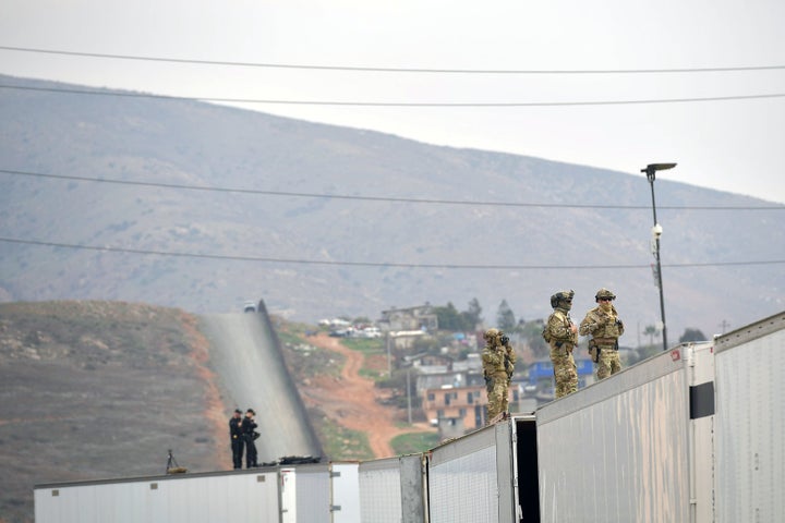 President Donald Trump inspects border wall prototypes in San Diego, California, on March 13, 2018.