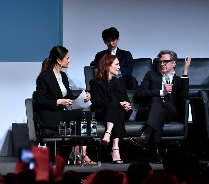 Livia Firth, Julianne Moore and Colin Firth during a Chopard Press Conference at Baselworld 2018 on March 22, 2018 in Basel, Switzerland. 