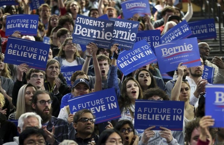 Sanders supporters at a rally in New Jersey, May 2016. 