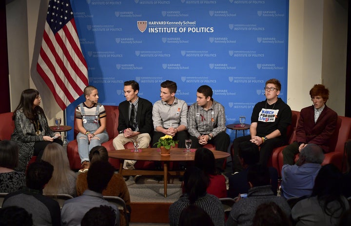 Survivors of the shooting at a high school in Parkland, Florida, speak on a panel at Harvard University on March 20.