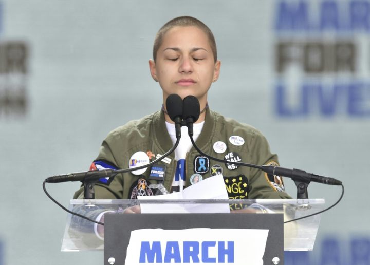 Marjory Stoneman Douglas High School student Emma Gonzalez cries as she addresses the crowd at the March For Our Lives rally in Washington, D.C., on Saturday. 