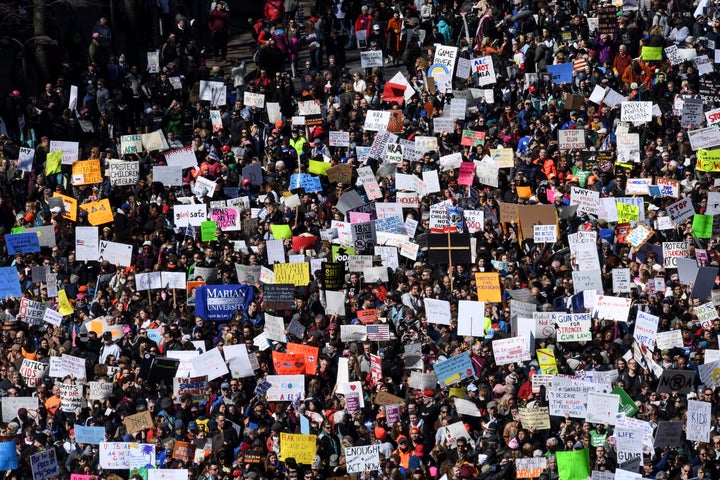 Thousands of protesters packed Pennsylvania Avenue in Washington during the March for Our Lives gathering on Saturday. The more popular protest chants included “Not one more,” “Vote them out” and “The NRA has got to go!”