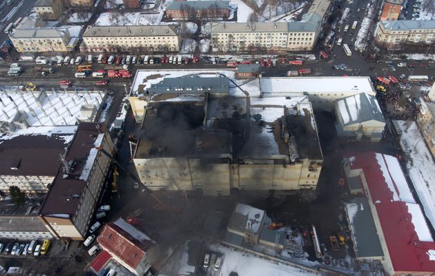 An aerial view of the complex, a former cake factory with few windows or doors 