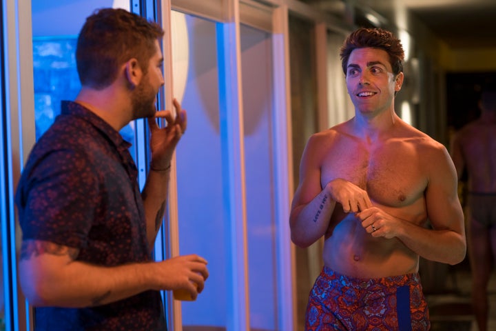 As the series progresses, Michael, left, tries to escape the pain of his breakup with fiancé Ryan (Colt Prattes) through drugs, alcohol and casual sex.