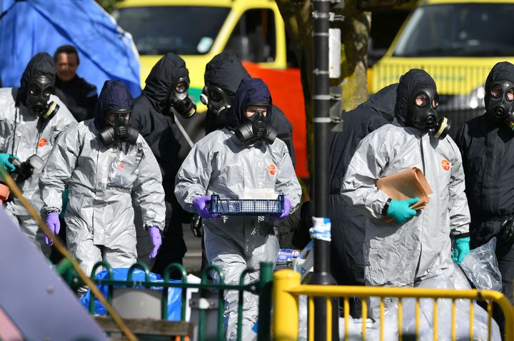 Police in protective suits after the nerve agent attack in Salisbury 