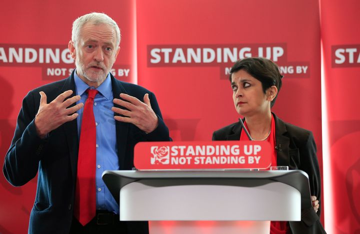 Jeremy Corbyn and Shami Chakrabarti at the launch of her report