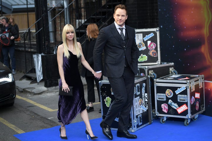 Anna Faris and Chris Pratt attend a screening of "Guardians of the Galaxy Vol. 2" in London in April 2017.