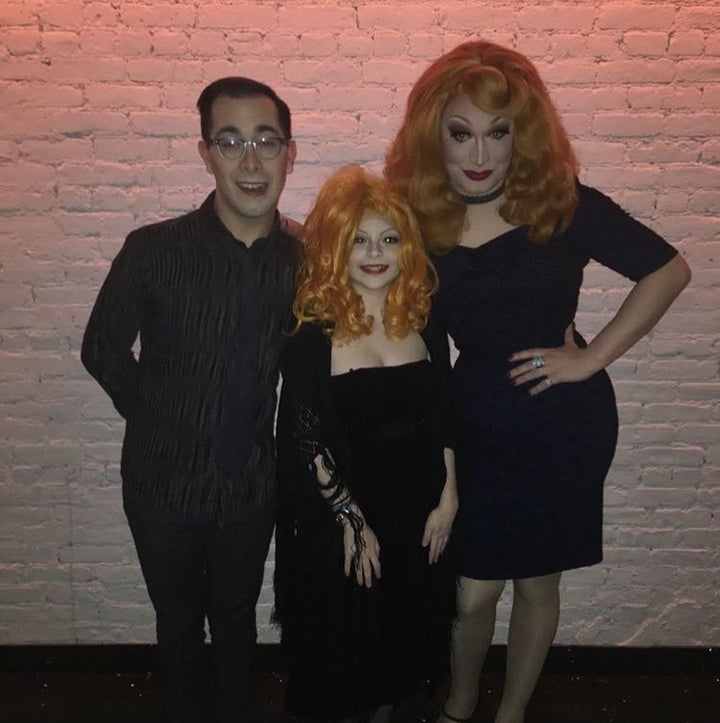 Katastrophe Jest (center) with Jinkx Monsoon (right) and Major Scales (left) in January 2018.