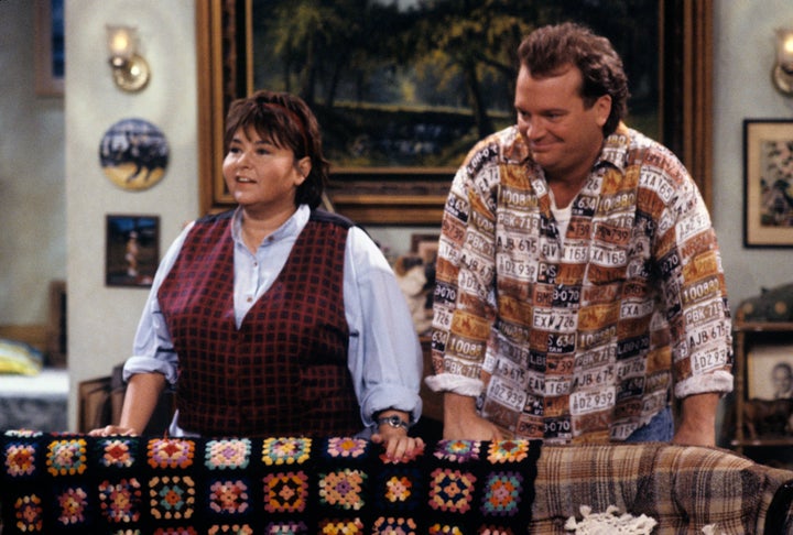 Roseanne Barr and Tom Arnold on the set of the original “Roseanne” in 1990.