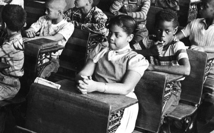 Linda Brown at a desk in a racially segregated classroom in Topeka, Kansas, March 1953.