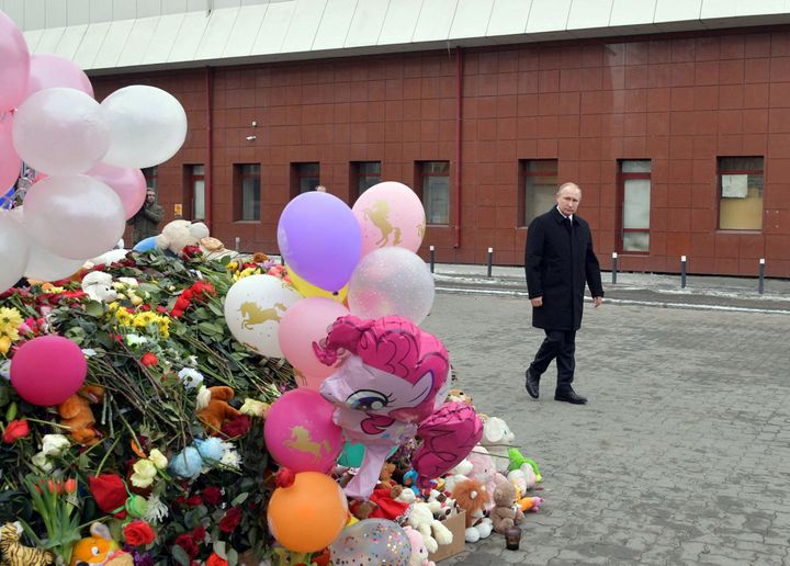 Putin at the site of the fire in Kemerovo, Russia 