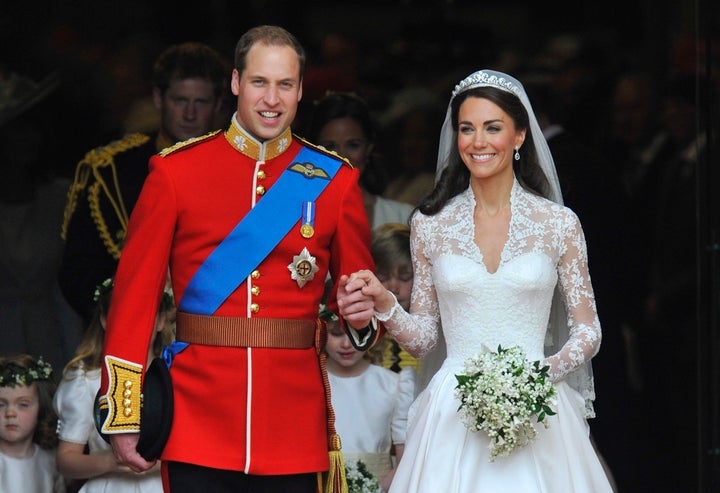 Britain's Prince William and the Duchess of Cambridge, after their April 2011 wedding ceremony at Westminster Abbey. 