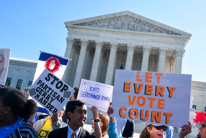 Protesters rally outside the Supreme Court on Oct 3, 2017. The addition of a citizenship question to the 2020 census could lay the groundwork for future redistricting efforts.