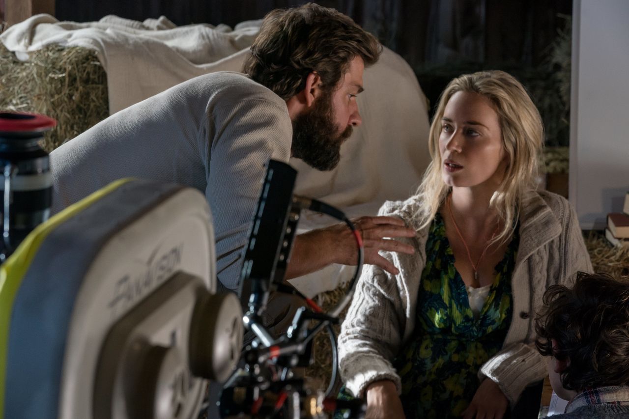 John Krasinski directs Emily Blunt and Noah Jupe on the set of "A Quiet Place."