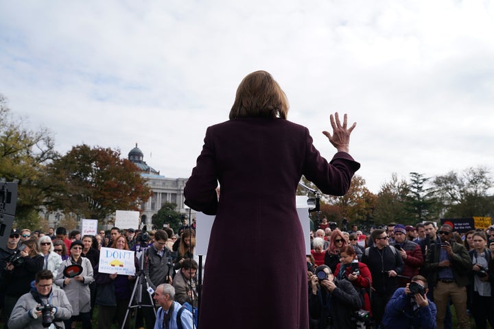 Nancy Pelosi rallies against the Republicans' tax bill on Nov. 15, 2017.