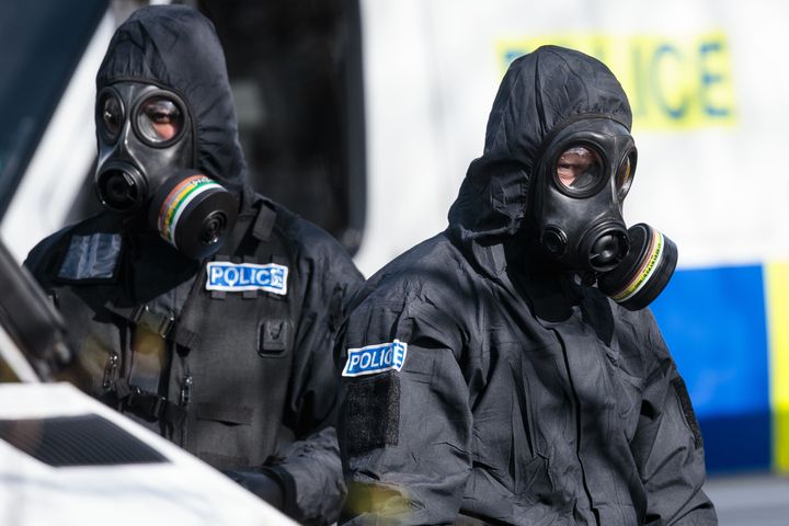 Police in protective suits in Salisbury