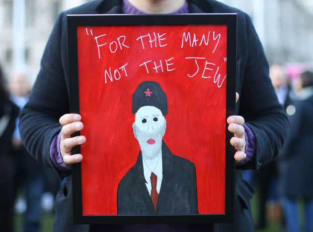 A placard at the anti-Semitism rally outside Parliament on Monday 