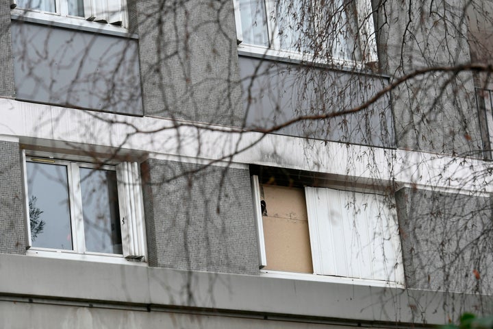 A picture shows the window of the apartment of Mireille Knoll in Paris sealed by the police.