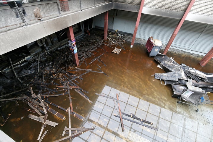 A picture taken on Jan. 9 shows a French kosher grocery store in Creteil, south of Paris, after it was destroyed in an arson attack that revived fears over anti-Semitism.