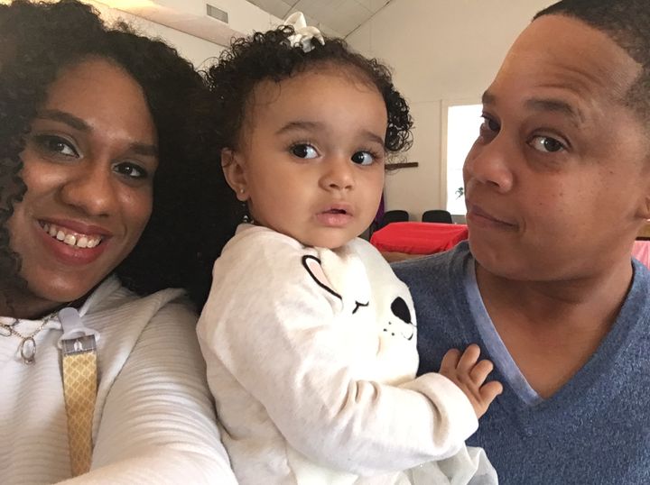 Melshary Love-Arias (left), pictured with her wife, Alethia, who's in the navy, and their daughter.