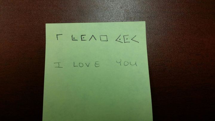 While Trista Laborn's husband is away, he sends her sweet coded messages, like the one above. 