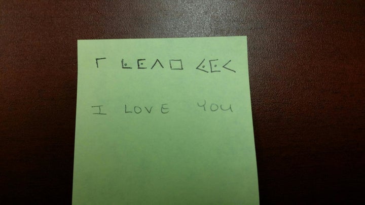 While Trista Laborn's husband is away, he sends her sweet coded messages, like the one above.