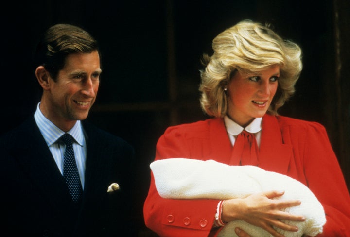 Prince Charles and Princess Diana with the newly born Prince Harry outside the Lindo Wing in 1984.