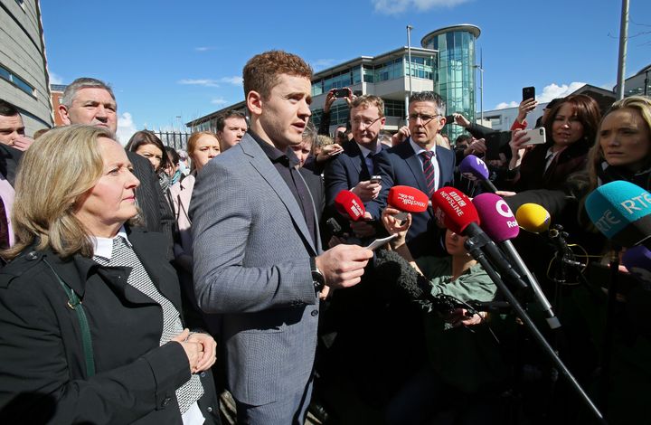 Paddy Jackson addresses reporters after the verdicts