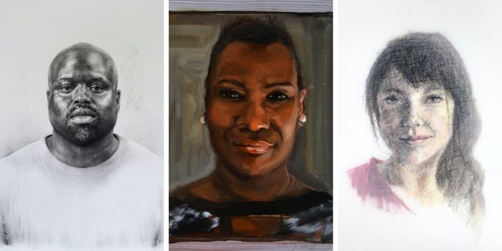 Some of the portraits featured in the mixed-media series Face New York. 